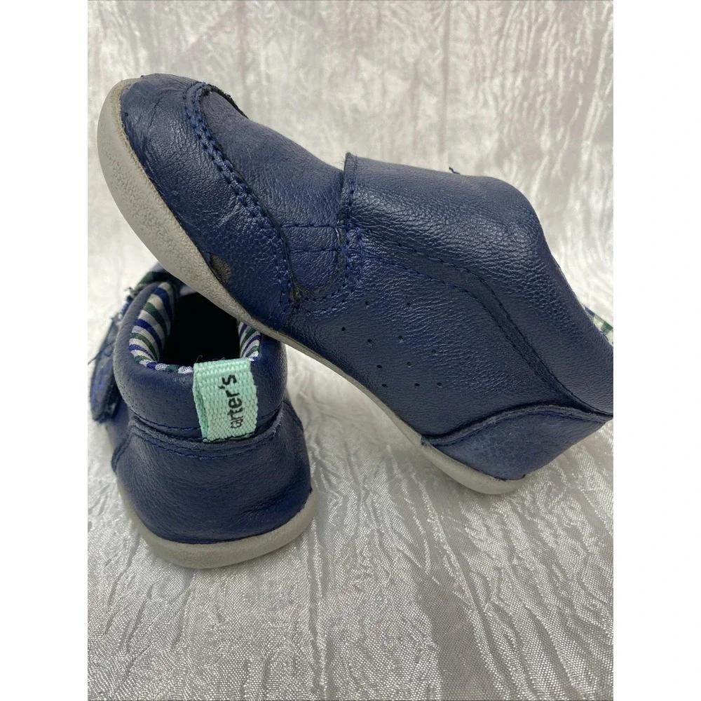 Carters Crawl Baby  Hi Top Sneaker Leather Hook & Loop Navy Size 6c flex‎ sole